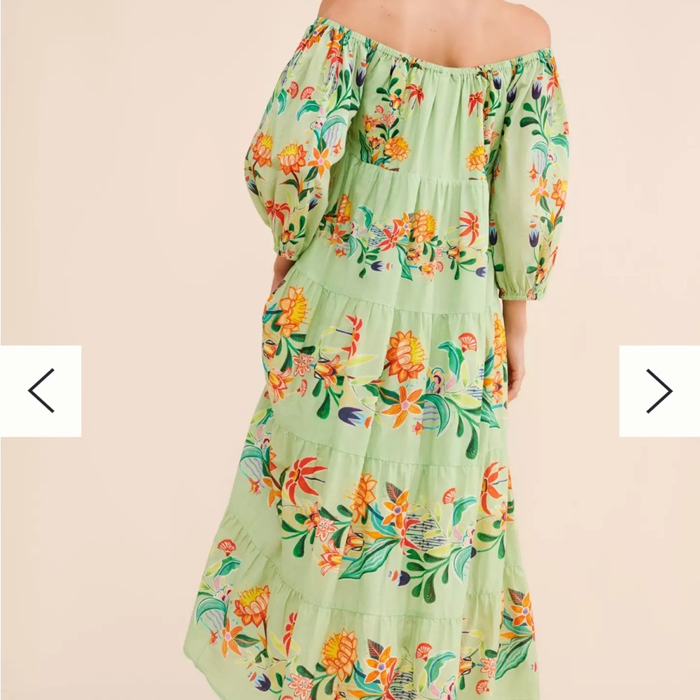FARM Rio Green Floral Off the Shoulder Midi Dress - Picture 2 of 4